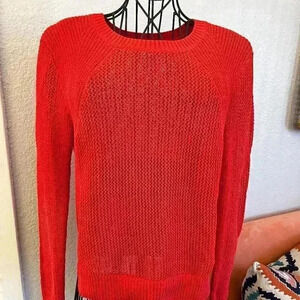 Athleta Red Mesh Knit Pullover Crewneck Sweater size Small